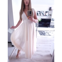 Sukienka JULIETTA MAXI elegancka SZAMPAŃSKA