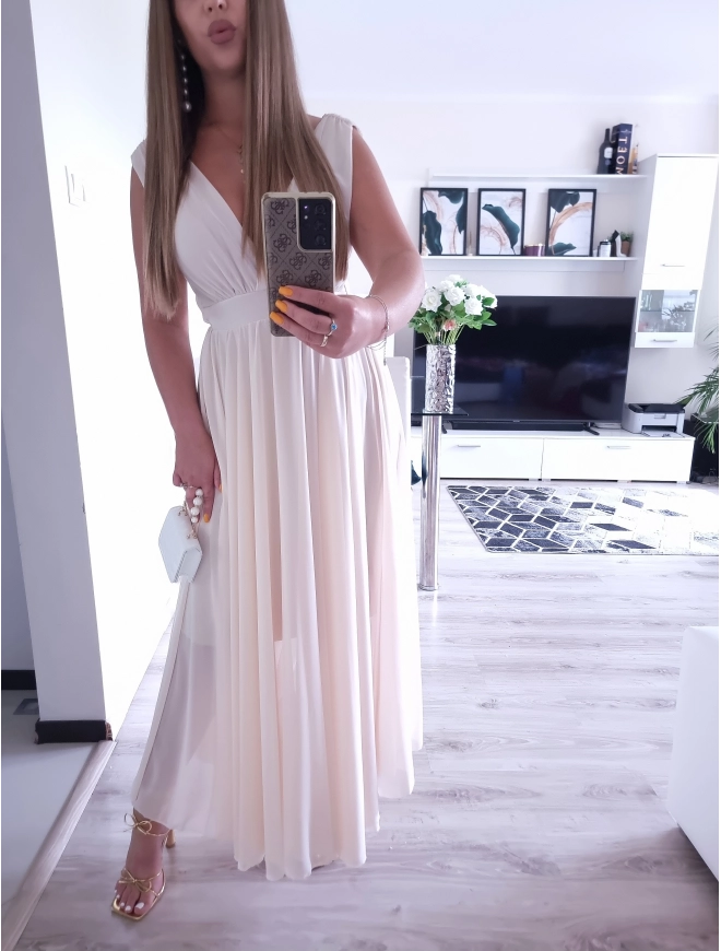 Sukienka JULIETTA MAXI elegancka SZAMPAŃSKA