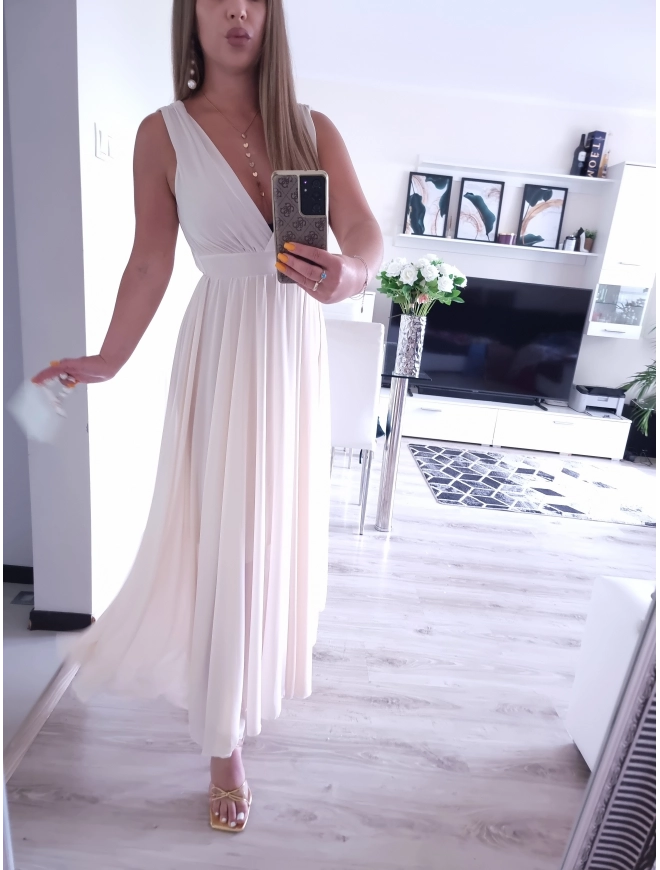 Sukienka JULIETTA MAXI elegancka SZAMPAŃSKA