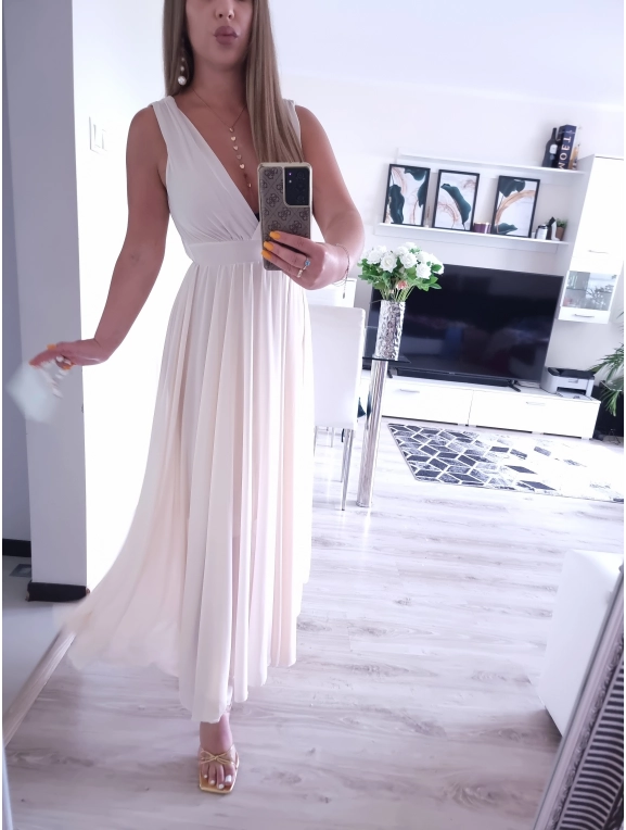 Sukienka JULIETTA MAXI elegancka SZAMPAŃSKA