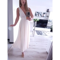 Sukienka JULIETTA MAXI elegancka SZAMPAŃSKA