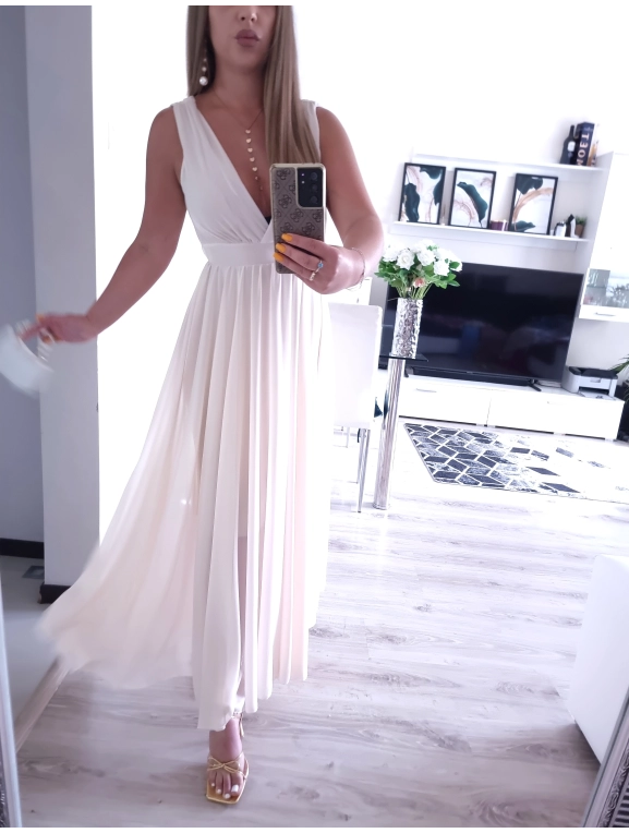 Sukienka JULIETTA MAXI elegancka SZAMPAŃSKA