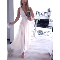 Sukienka JULIETTA MAXI elegancka SZAMPAŃSKA