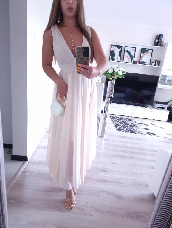 Sukienka JULIETTA MAXI elegancka SZAMPAŃSKA