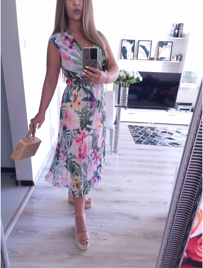 Sukienka PALOMA z paskiem plisowana midi 02